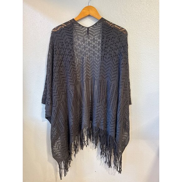 Betty Knits Open Front Gray Fringe Wrap Loose Fit Women's One Size - Picture 3 of 3